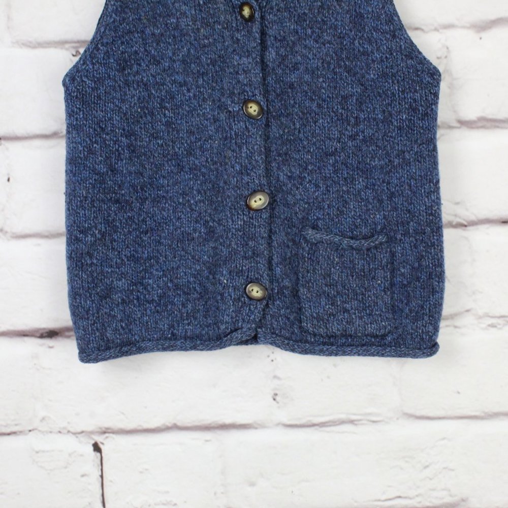 Vintage LL Bean Blue Wool Blend Knit Button Front Rolled Hem Vest Size M - Picture 3 of 8